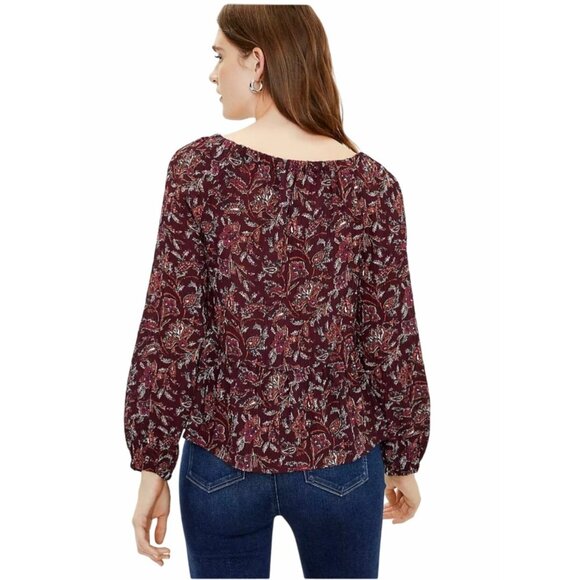 Loft Floral Square Neck Peplum Long Sleeve Blouse Size Large - Picture 11 of 12